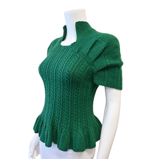OSCAR DE LA RENTA | Green Cashmere Cable Knit Peplum Sweater