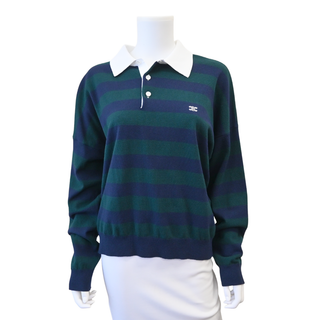Striped Wool Blend Long Sleeve Polo Sweater