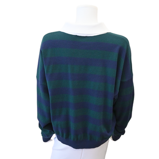 Striped Wool Blend Long Sleeve Polo Sweater