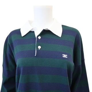 Striped Wool Blend Long Sleeve Polo Sweater