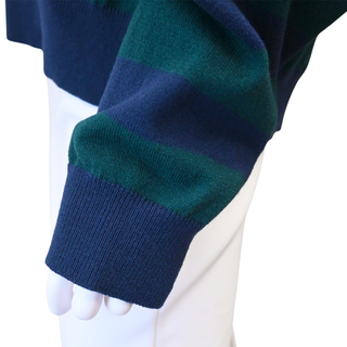 Striped Wool Blend Long Sleeve Polo Sweater