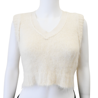 LOEWE | Ivory Fuzzy Cropped V-Neck Sweater Vest