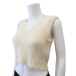 LOEWE | Ivory Fuzzy Cropped V-Neck Sweater Vest