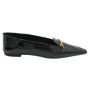 SAINT LAURENT | Black Patent Leather Gold Buckle Loafers