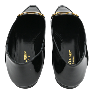 SAINT LAURENT | Black Patent Leather Gold Buckle Loafers