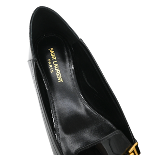 SAINT LAURENT | Black Patent Leather Gold Buckle Loafers