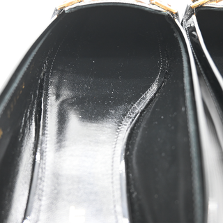 SAINT LAURENT | Black Patent Leather Gold Buckle Loafers