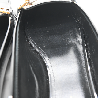SAINT LAURENT | Black Patent Leather Gold Buckle Loafers