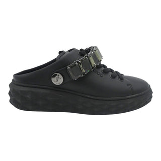 JIMMY CHOO | Black Leather Crystal Embellished Platform Low-Top Sneakers