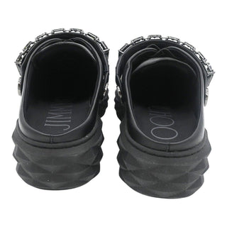 JIMMY CHOO | Black Leather Crystal Embellished Platform Low-Top Sneakers