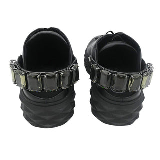 JIMMY CHOO | Black Leather Crystal Embellished Platform Low-Top Sneakers