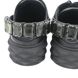 JIMMY CHOO | Black Leather Crystal Embellished Platform Low-Top Sneakers