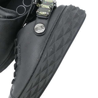 JIMMY CHOO | Black Leather Crystal Embellished Platform Low-Top Sneakers