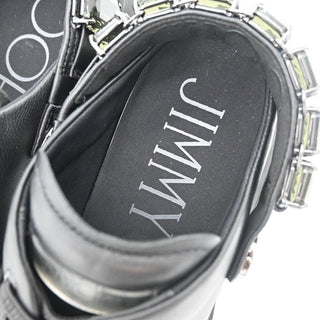 JIMMY CHOO | Black Leather Crystal Embellished Platform Low-Top Sneakers