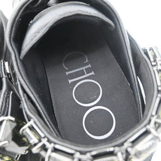 JIMMY CHOO | Black Leather Crystal Embellished Platform Low-Top Sneakers