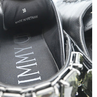 JIMMY CHOO | Black Leather Crystal Embellished Platform Low-Top Sneakers
