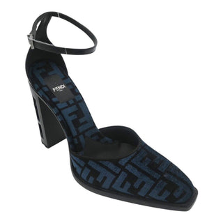 FENDI | FF Logo Velvet Cutout Block Heel Pumps