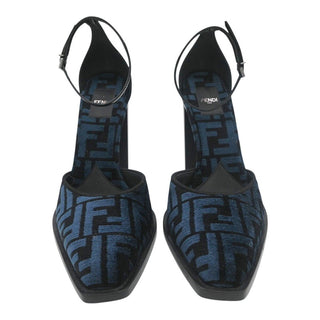 FENDI | FF Logo Velvet Cutout Block Heel Pumps