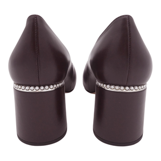 Burgundy Leather Patent Cap Toe Faux-Pearl Pumps