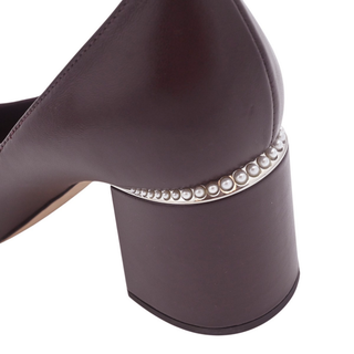 Burgundy Leather Patent Cap Toe Faux-Pearl Pumps