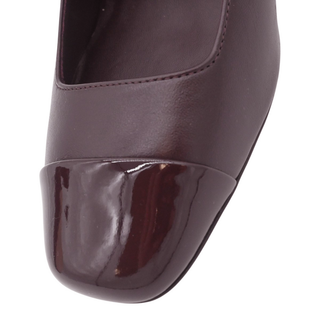 Burgundy Leather Patent Cap Toe Faux-Pearl Pumps