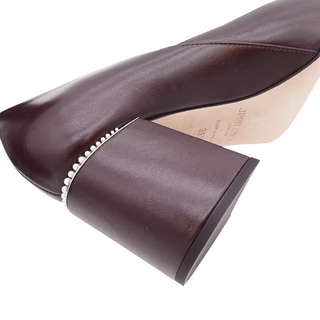 Burgundy Leather Patent Cap Toe Faux-Pearl Pumps