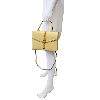 Sylvie Pale Yellow Leather Top Handle Shoulder Bag