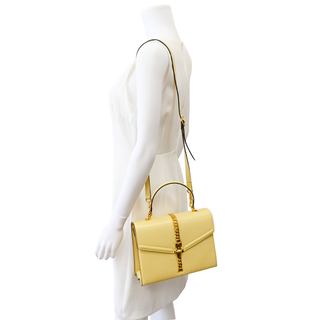 Sylvie Pale Yellow Leather Top Handle Shoulder Bag