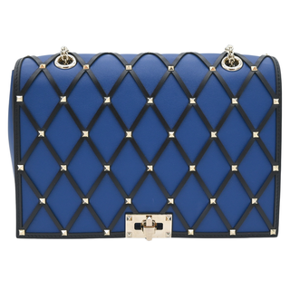 Rockstud Spike Beehive Blue Quilted Leather Shoulder Bag