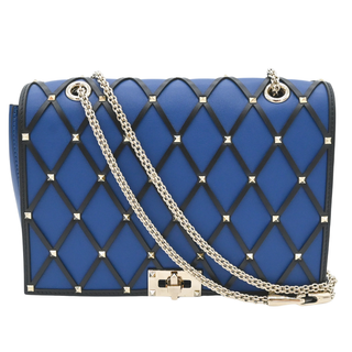 Rockstud Spike Beehive Blue Quilted Leather Shoulder Bag
