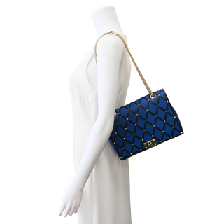 Rockstud Spike Beehive Blue Quilted Leather Shoulder Bag