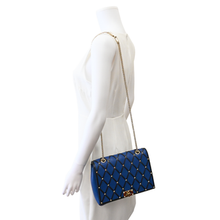 Rockstud Spike Beehive Blue Quilted Leather Shoulder Bag