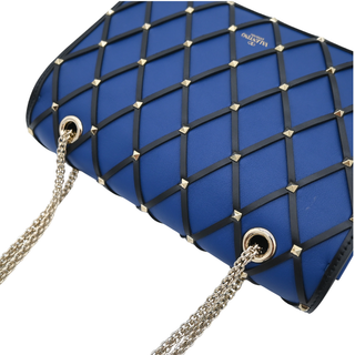 Rockstud Spike Beehive Blue Quilted Leather Shoulder Bag