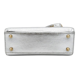 DIOR | Mini Lady Dior Silver Metallic Python Top Handle Crossbody Bag