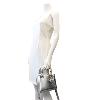 DIOR | Mini Lady Dior Silver Metallic Python Top Handle Crossbody Bag