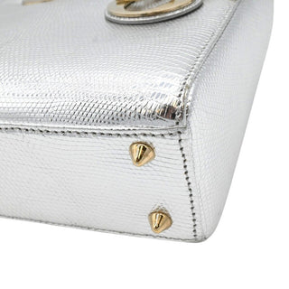 DIOR | Mini Lady Dior Silver Metallic Python Top Handle Crossbody Bag