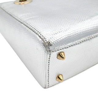 DIOR | Mini Lady Dior Silver Metallic Python Top Handle Crossbody Bag