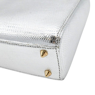 DIOR | Mini Lady Dior Silver Metallic Python Top Handle Crossbody Bag
