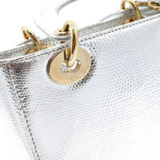 DIOR | Mini Lady Dior Silver Metallic Python Top Handle Crossbody Bag