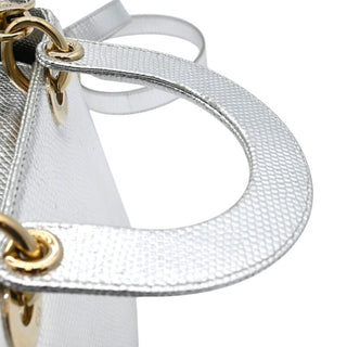 DIOR | Mini Lady Dior Silver Metallic Python Top Handle Crossbody Bag
