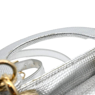 DIOR | Mini Lady Dior Silver Metallic Python Top Handle Crossbody Bag