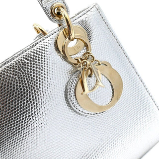 DIOR | Mini Lady Dior Silver Metallic Python Top Handle Crossbody Bag
