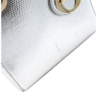 DIOR | Mini Lady Dior Silver Metallic Python Top Handle Crossbody Bag