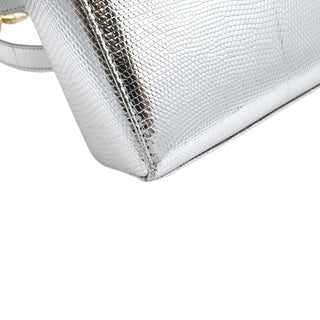 DIOR | Mini Lady Dior Silver Metallic Python Top Handle Crossbody Bag