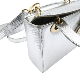 DIOR | Mini Lady Dior Silver Metallic Python Top Handle Crossbody Bag