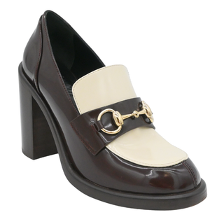GUCCI | Brown & Ivory Leather Horsebit Block Heel Loafers