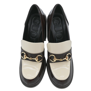 GUCCI | Brown & Ivory Leather Horsebit Block Heel Loafers