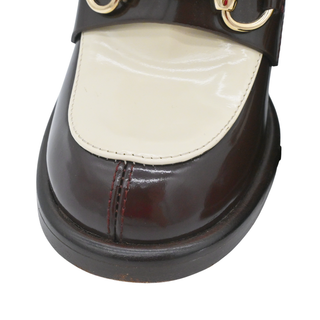 GUCCI | Brown & Ivory Leather Horsebit Block Heel Loafers