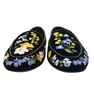 CELINE | Black Velvet Floral Embroidered Loafers