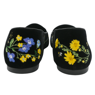 CELINE | Black Velvet Floral Embroidered Loafers